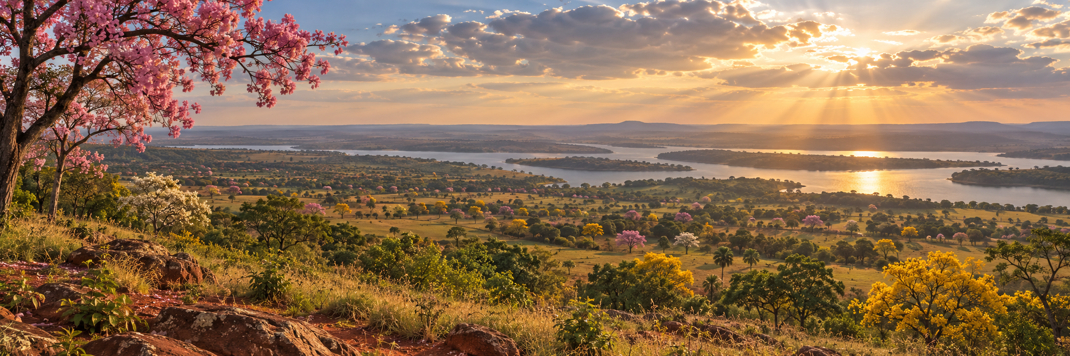 Paisaje de Paraguay entre lapachos al atardecer